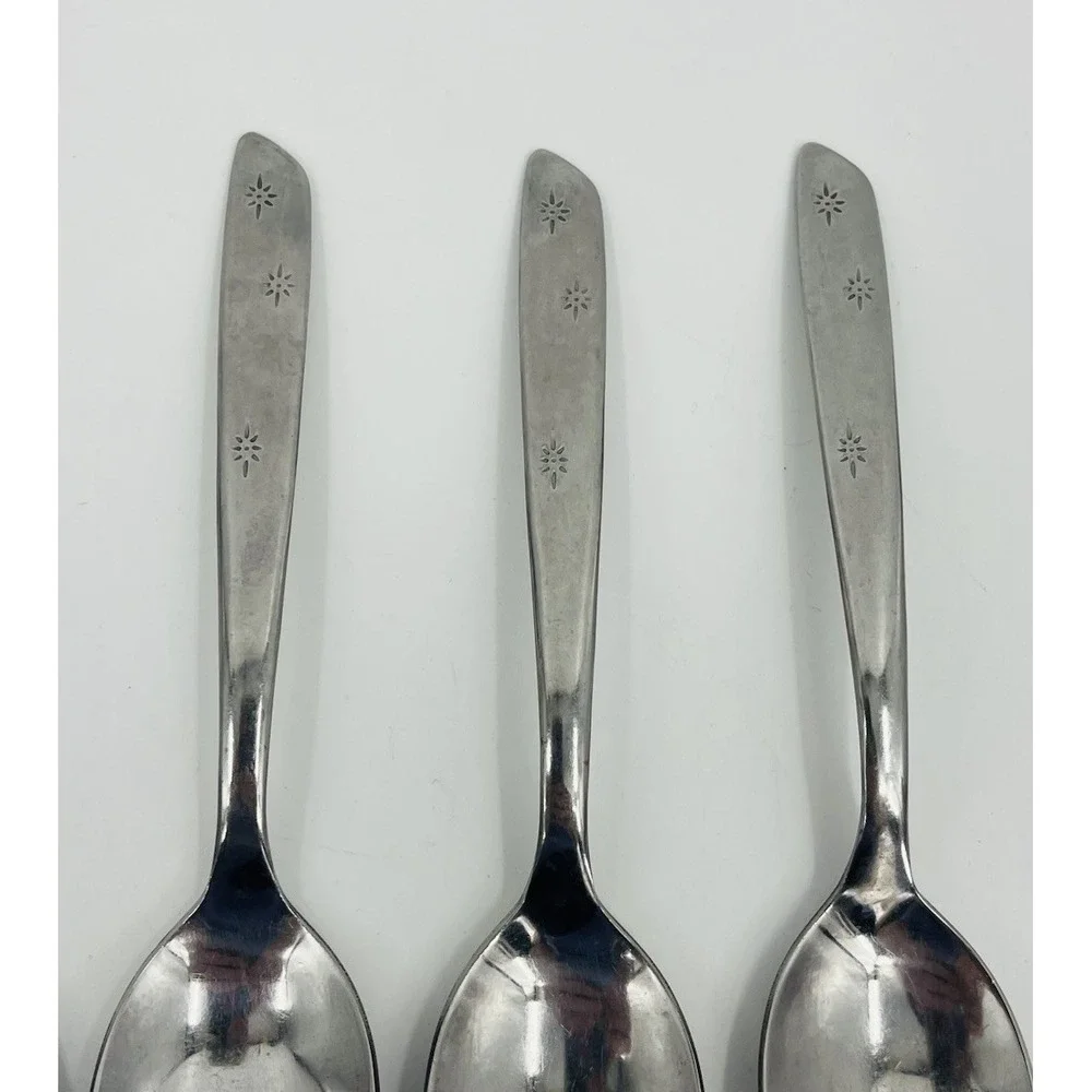 Set Of 6 Vintage Superior Stainless Atomic Night Sky Teaspoons MCM USA